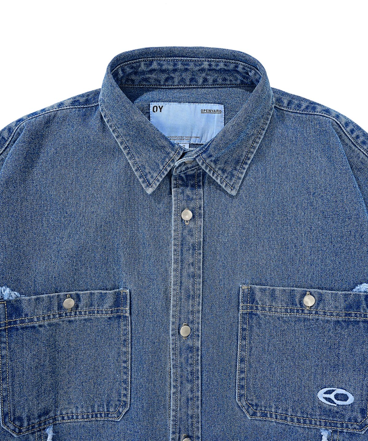 오픈야드(오와이)(OPENYARD(OY)) W.L CUTTING WASHED DENIM SHIRTS-BLUE