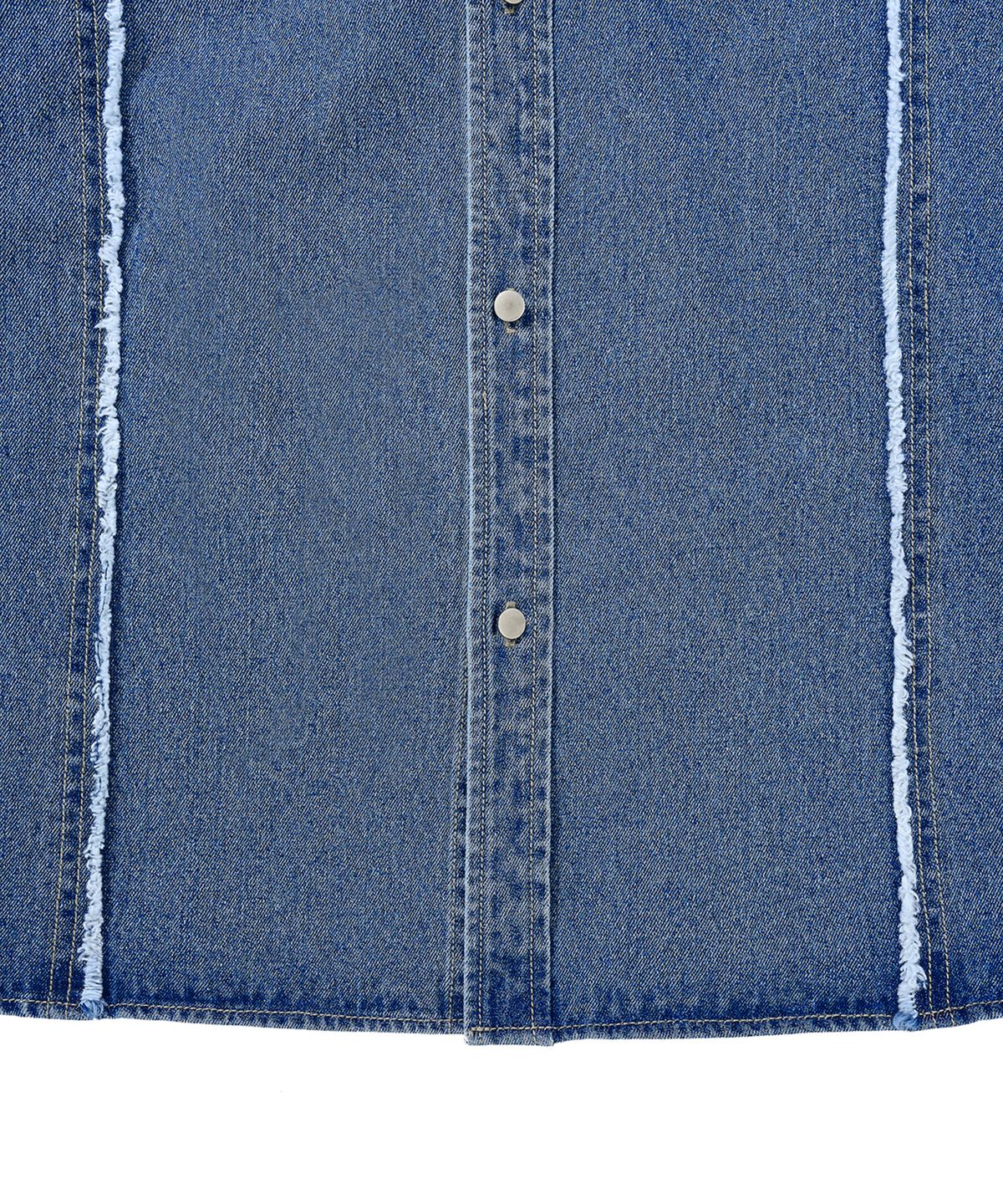 오픈야드(오와이)(OPENYARD(OY)) W.L CUTTING WASHED DENIM SHIRTS-BLUE