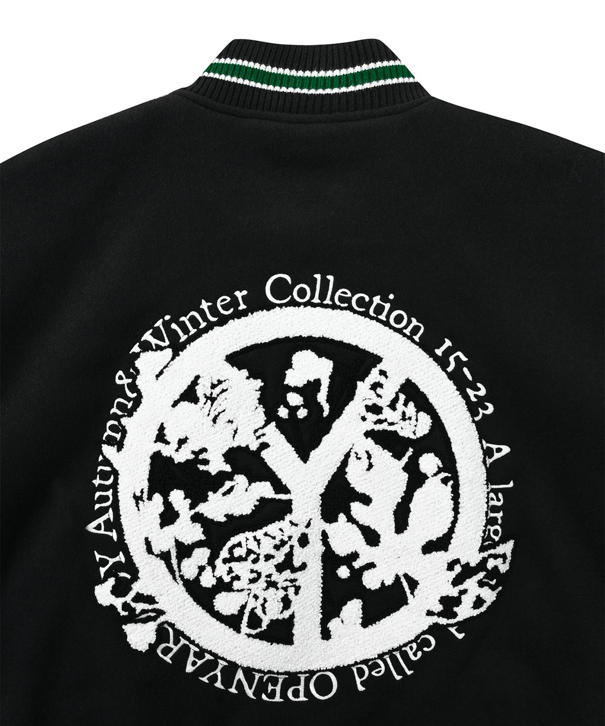 오픈야드(오와이)(OPENYARD(OY)) DISPERSION LOGO VARSITY JACKET-BLACK