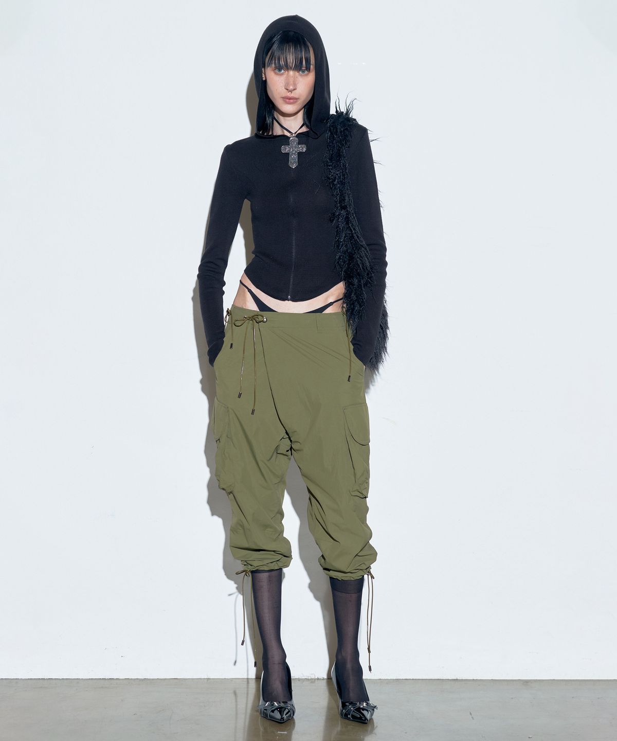 스컬프터(SCULPTOR) Cuffed Hem Cargo Trousers D.Khaki