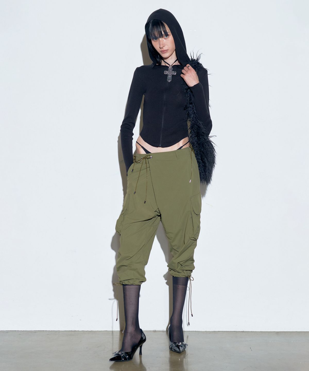 스컬프터(SCULPTOR) Cuffed Hem Cargo Trousers D.Khaki