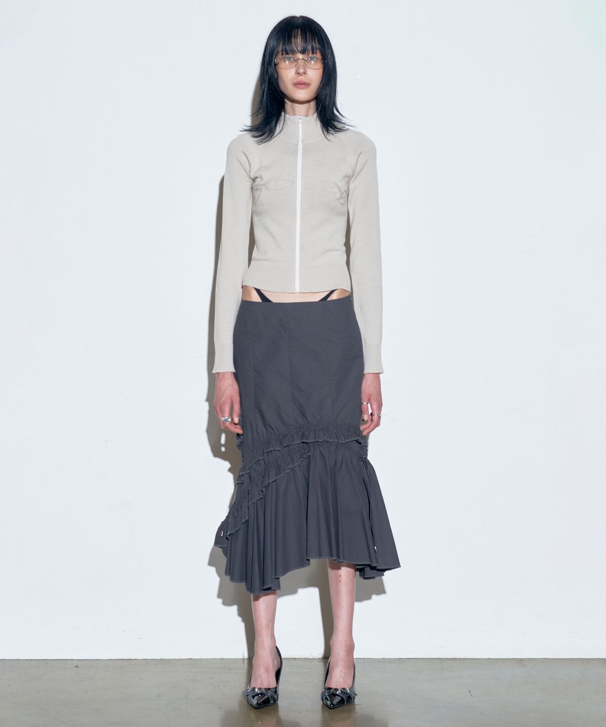스컬프터(SCULPTOR) Holy Knit Zip-Up Dusty Beige