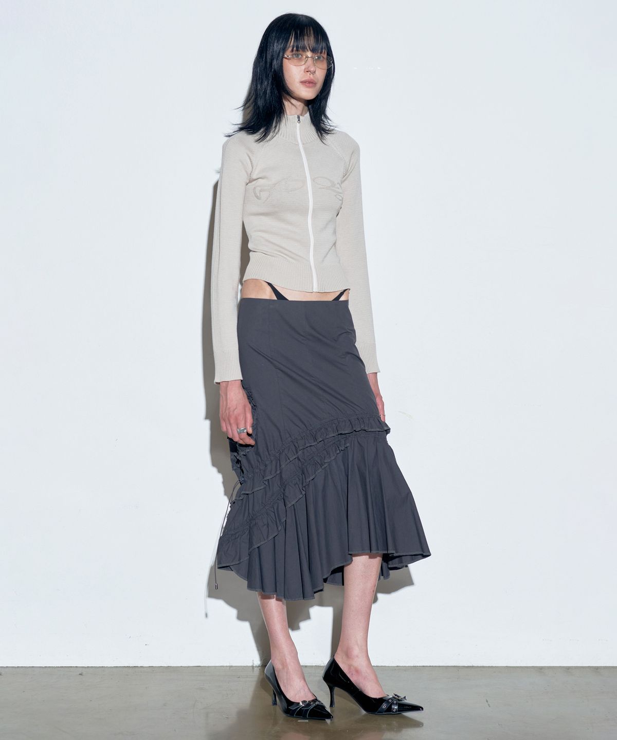 스컬프터(SCULPTOR) Holy Knit Zip-Up Dusty Beige