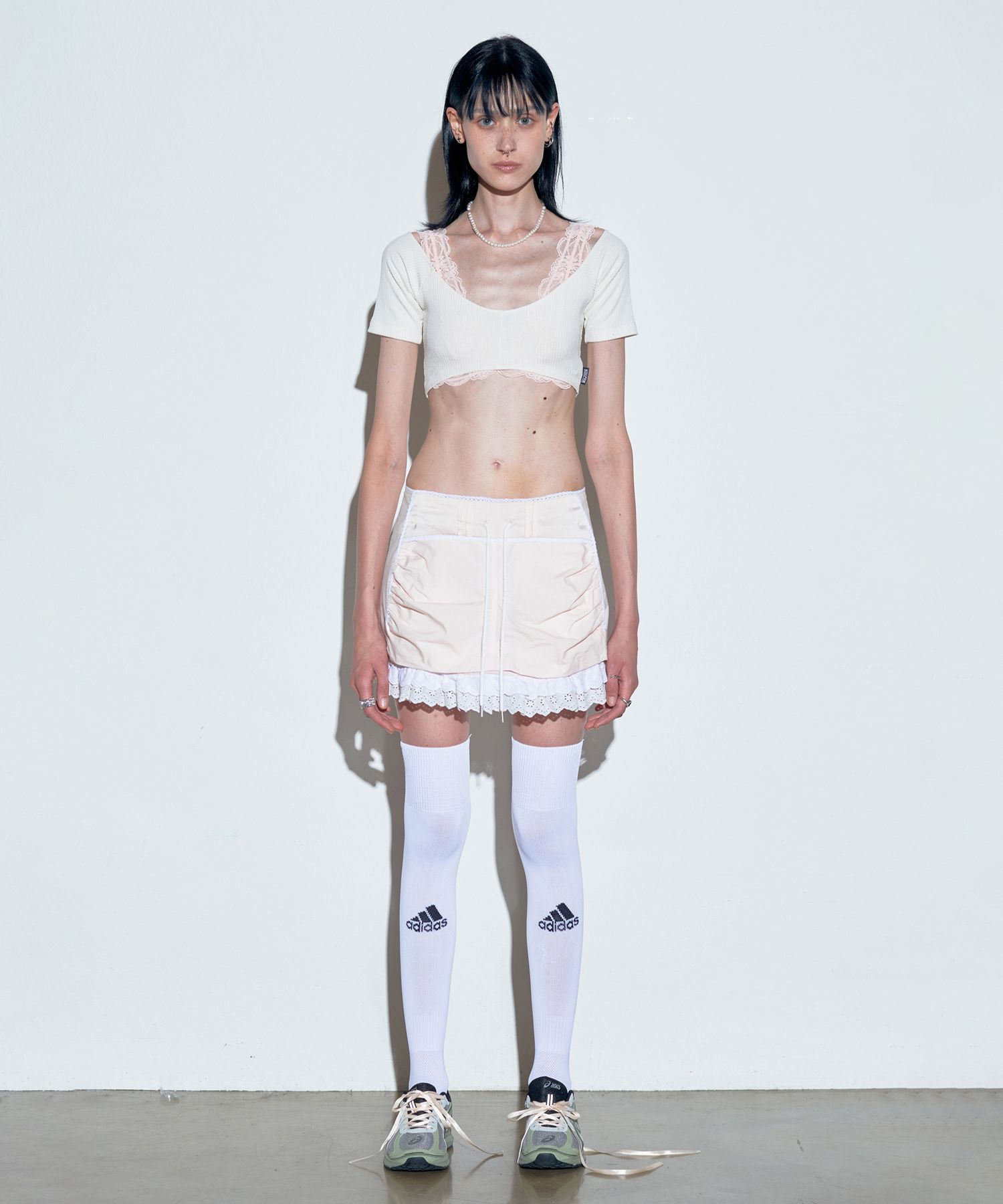 MUSINSA公式 | SCULPTOR Lace Lowrise Mini Skirt Pale Pink