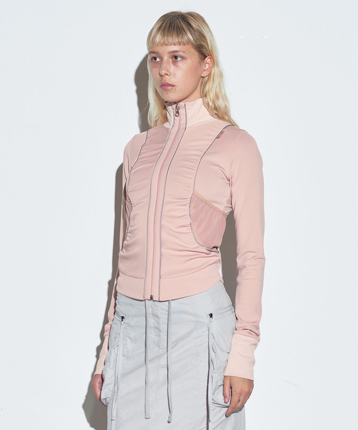 스컬프터(SCULPTOR) Shirring Zip-Up Jersey Ballerina Pink