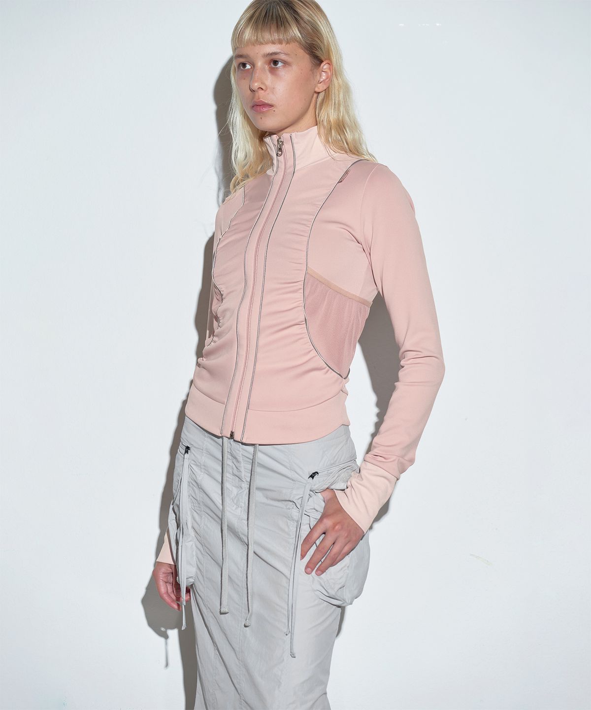 스컬프터(SCULPTOR) Shirring Zip-Up Jersey Ballerina Pink
