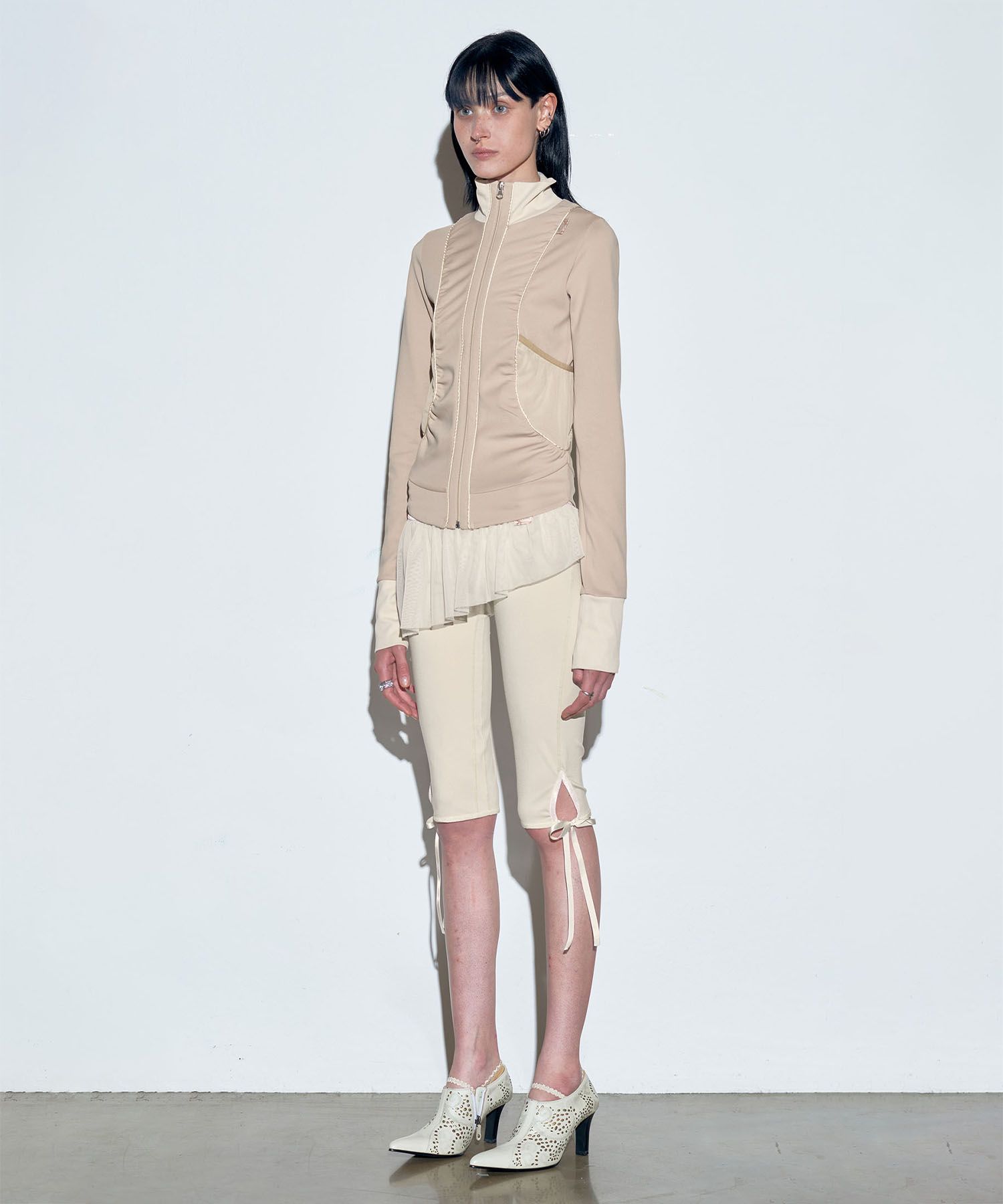 MUSINSA | SCULPTOR Shirring Zip-Up Jersey Ballerina Nude