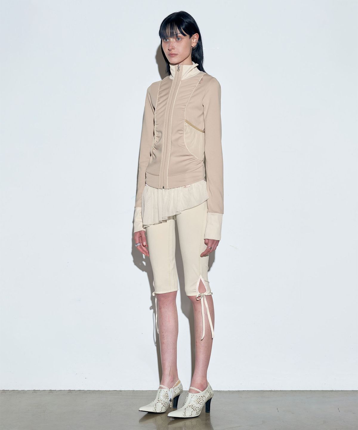 스컬프터(SCULPTOR) Shirring Zip-Up Jersey Ballerina Nude