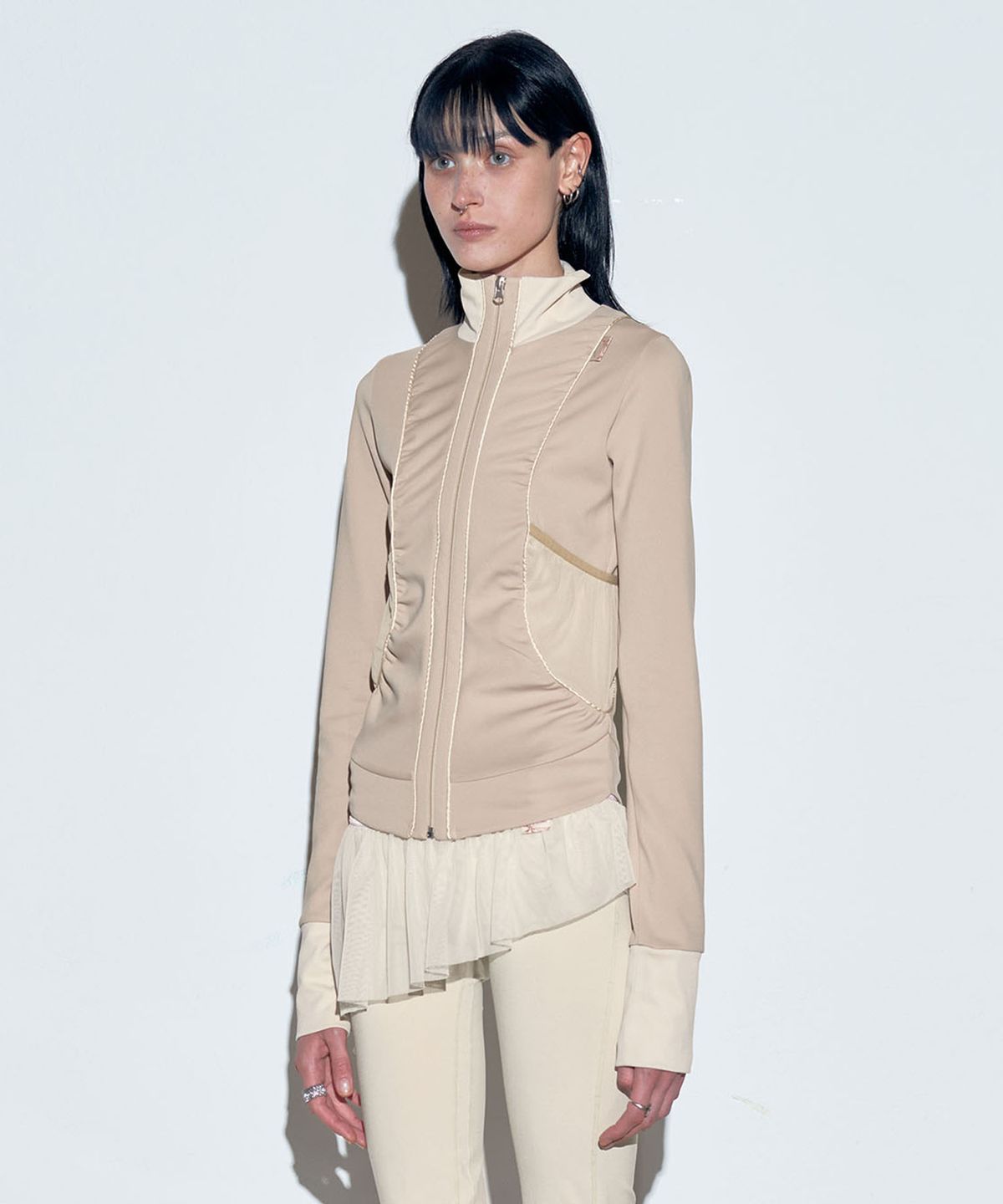 스컬프터(SCULPTOR) Shirring Zip-Up Jersey Ballerina Nude