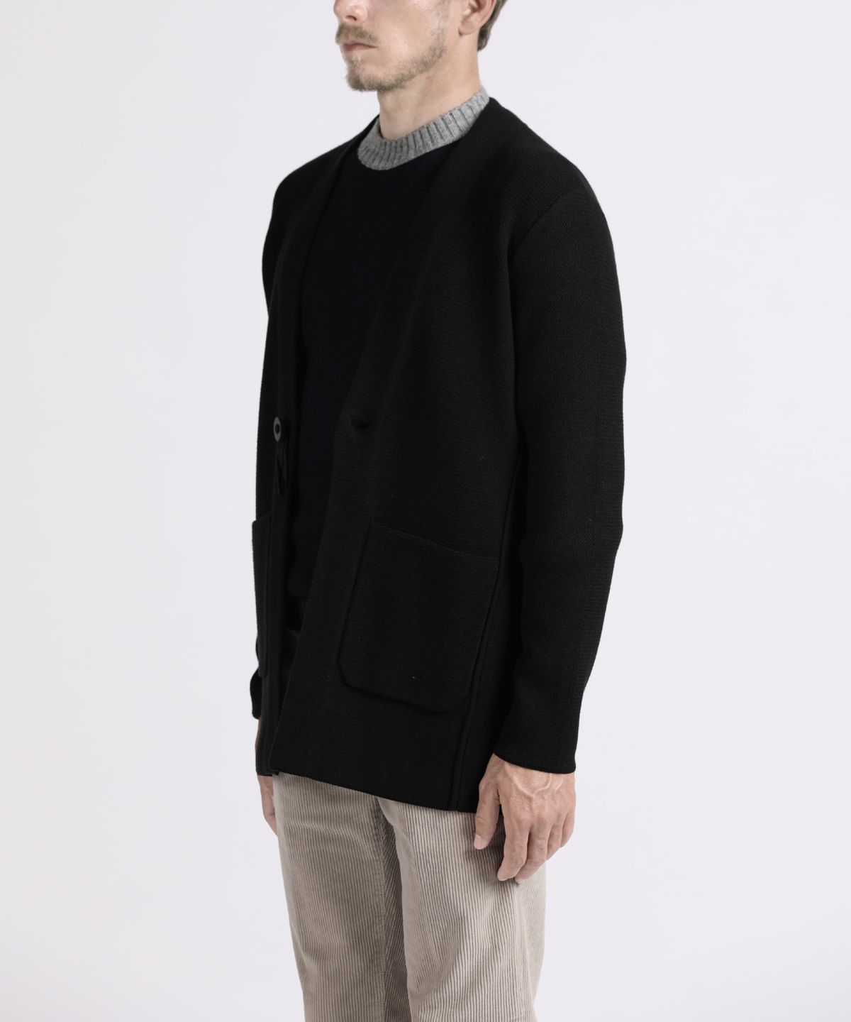 빠니깔레(PANICALE) 블랙 숄 카라 오픈 가디건