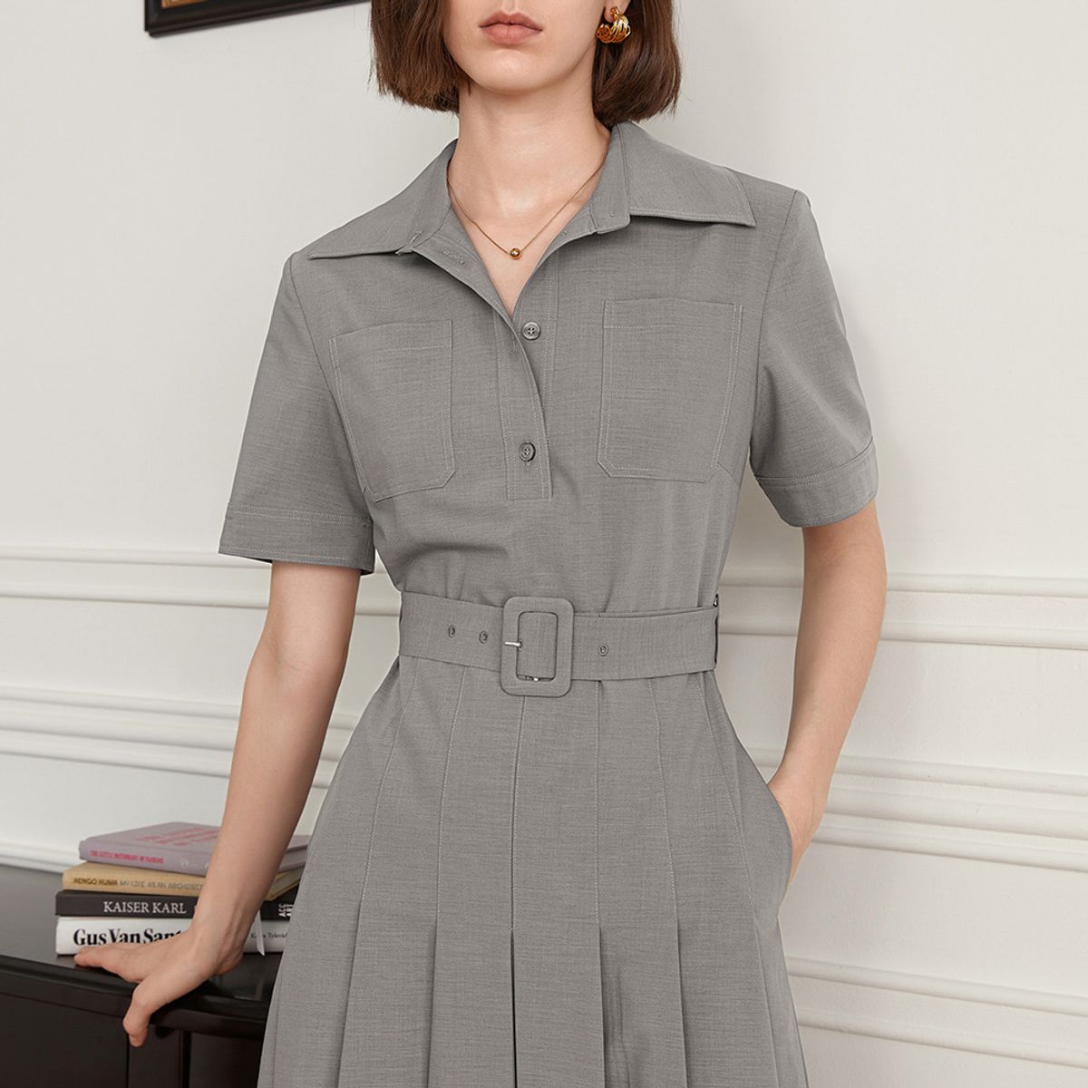 와이와이아이엠(YYIAM) YY_Modern simple pocket belt dress