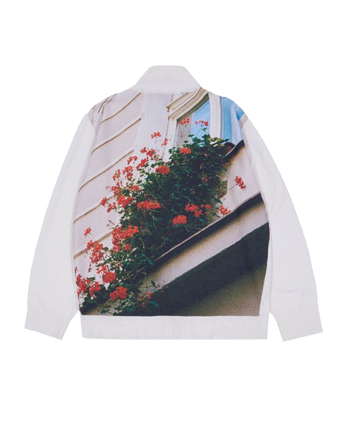 더뮤지엄비지터(THEMUSEUMVISITOR) FLOWER PICTURE PRINTED KNIT ZIP UP (IVORY)