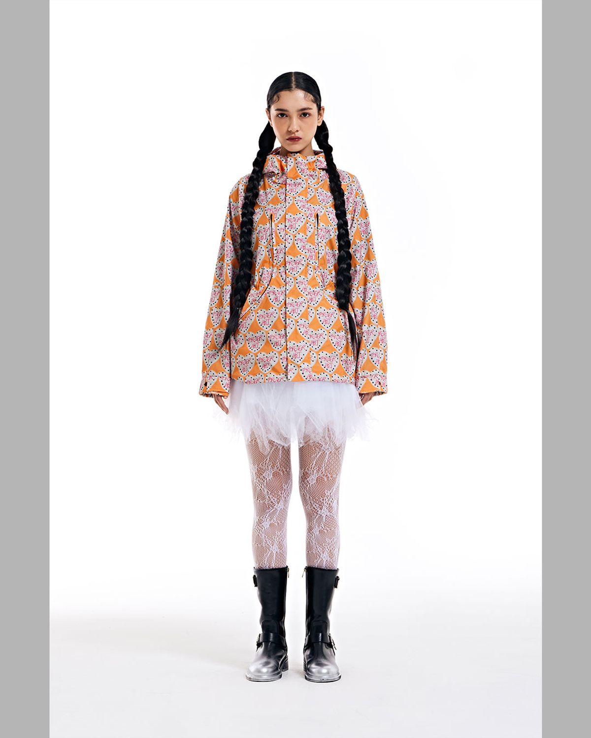 더뮤지엄비지터(THEMUSEUMVISITOR) FOREVER ART PRINTED CURVED ZIPPER WINDBREAKER (ORANGE)
