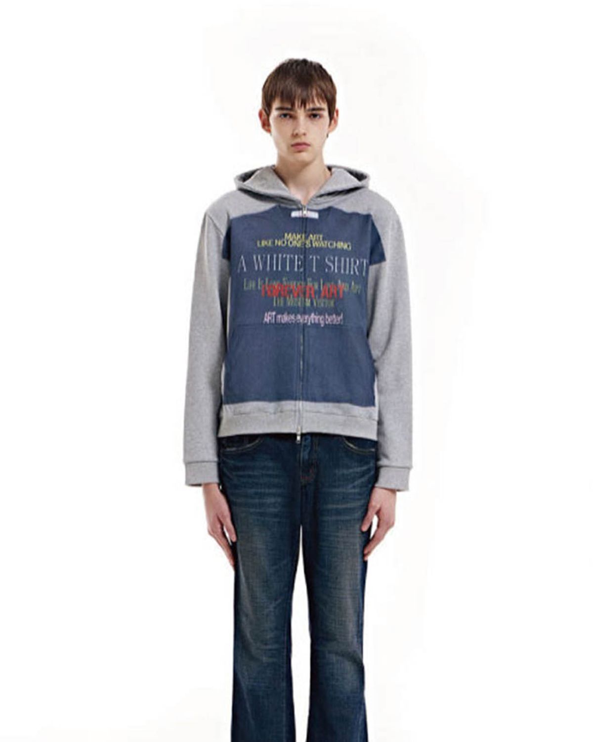더뮤지엄비지터(THEMUSEUMVISITOR) LETTERING T-SHIRTS PRINTED ZIP UP HOODY (GREY)