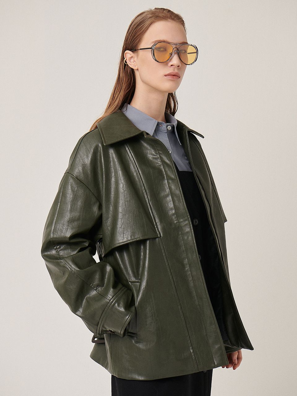 MUSINSA | HUNCH ZIP UP FAKE LEATHER TRENCH JACKET