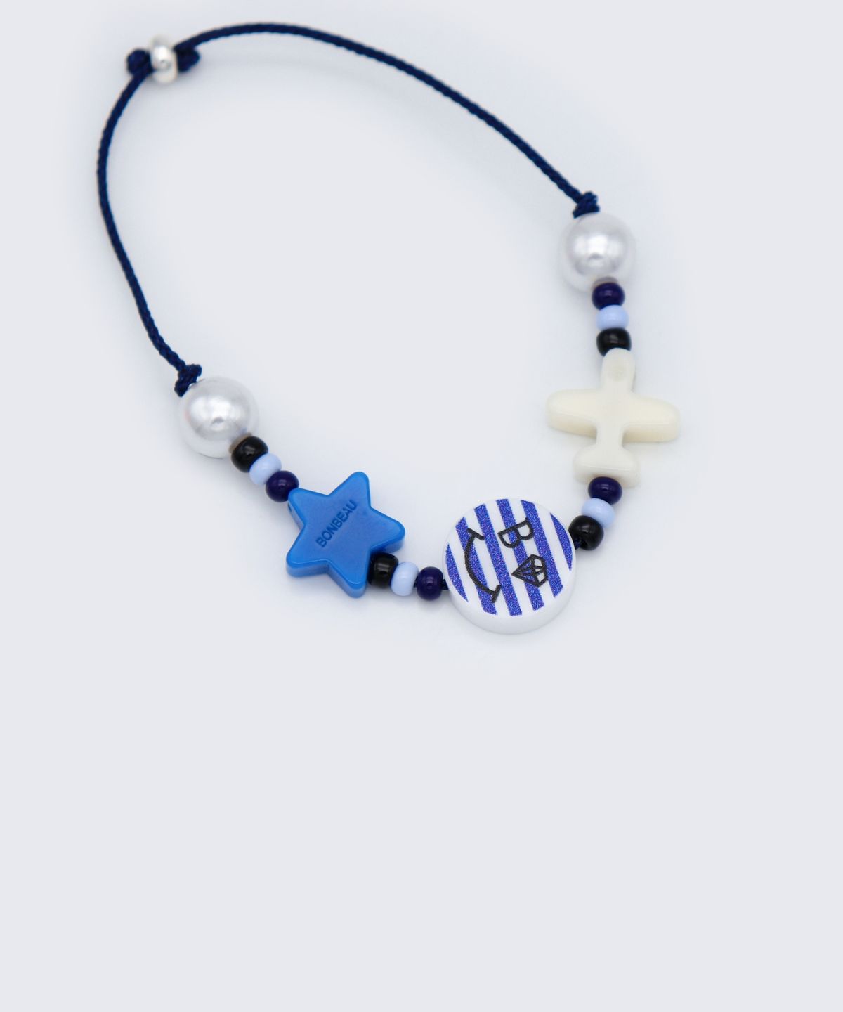 봉보(BONBEAU) Happy smile color motive knot Bracelet 스마일 컬러 아크릴 모티브 비즈 매듭 실팔찌