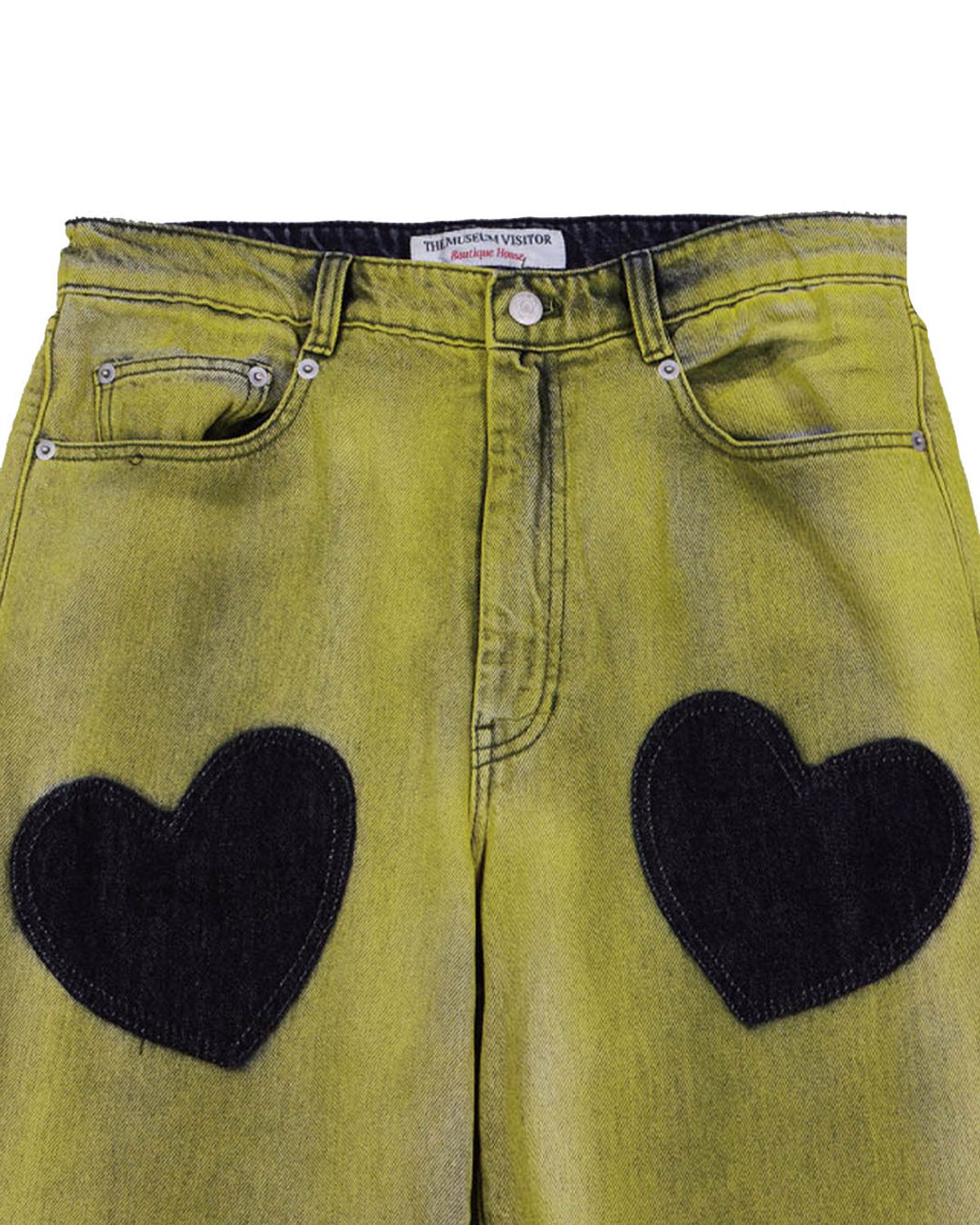 더뮤지엄비지터(THEMUSEUMVISITOR) HEART BLEACHED DENIM PANTS (YELLOW)