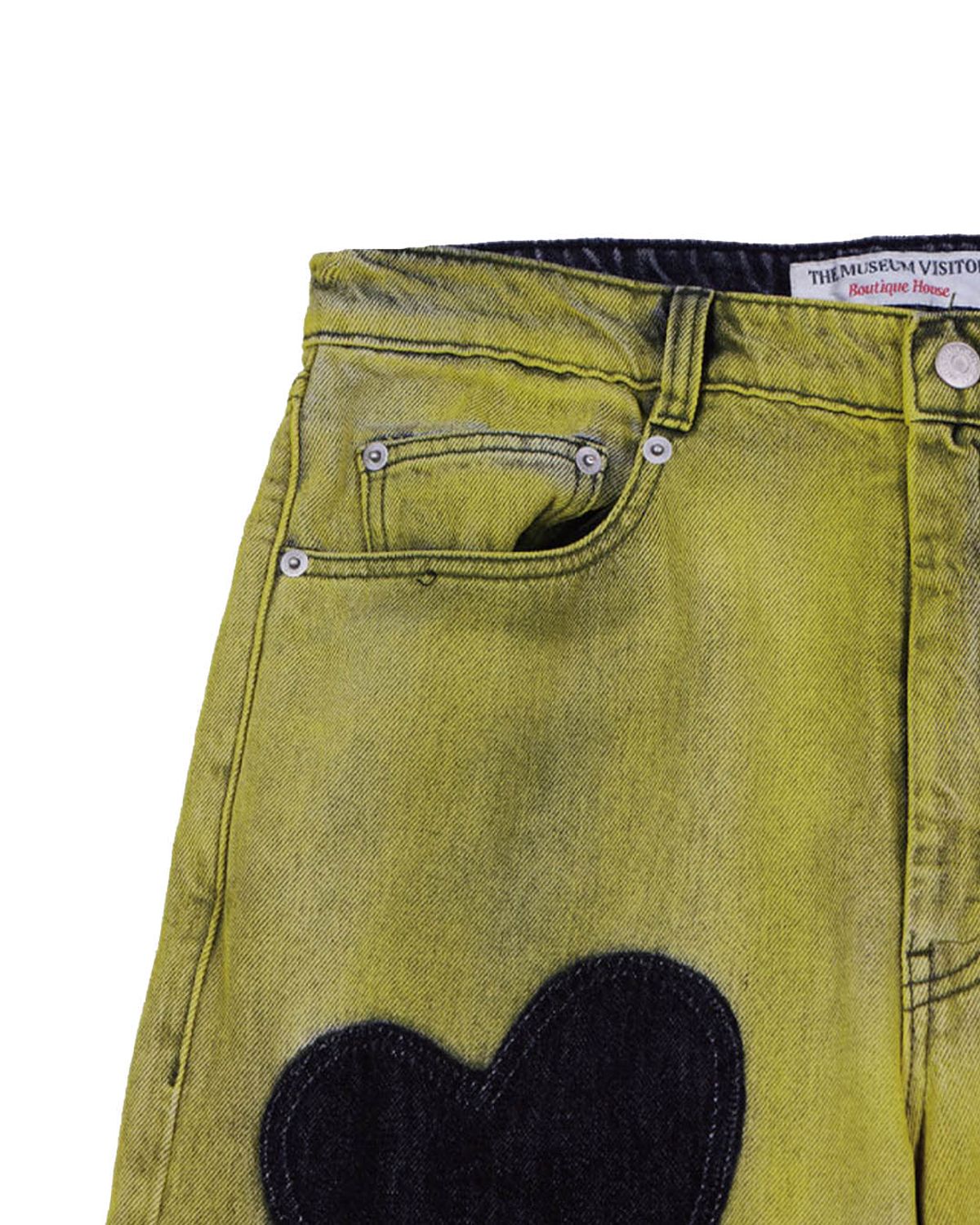더뮤지엄비지터(THEMUSEUMVISITOR) HEART BLEACHED DENIM PANTS (YELLOW)