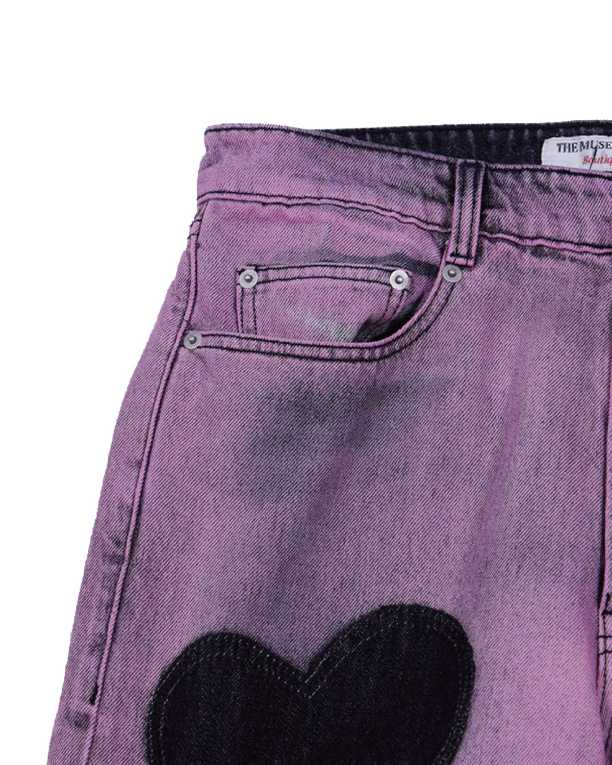 더뮤지엄비지터(THEMUSEUMVISITOR) HEART BLEACHED DENIM PANTS (PINK)