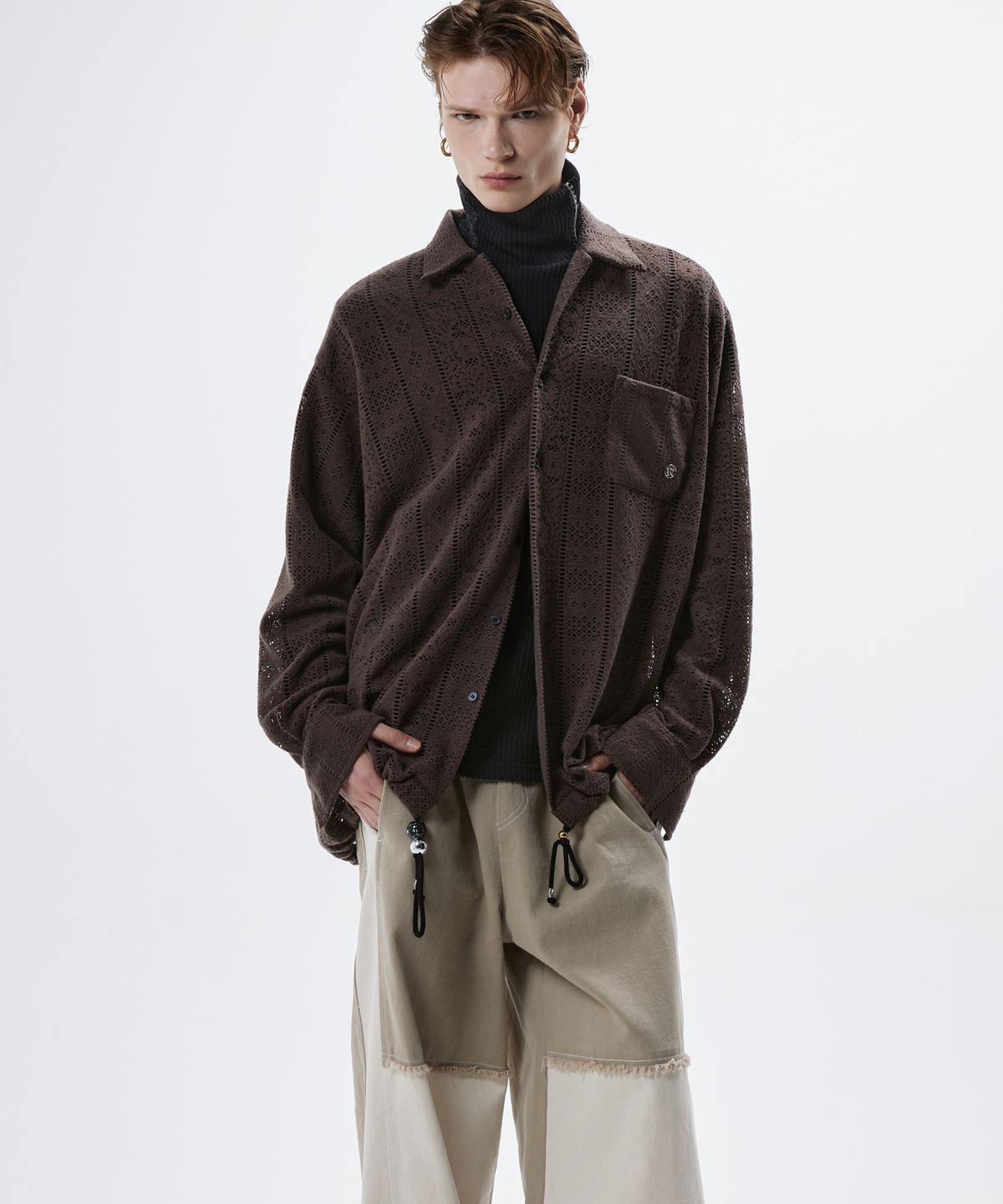 알에스에스씨(RSSC) FLUFF CROCHET KNIT SHIRT - BROWN