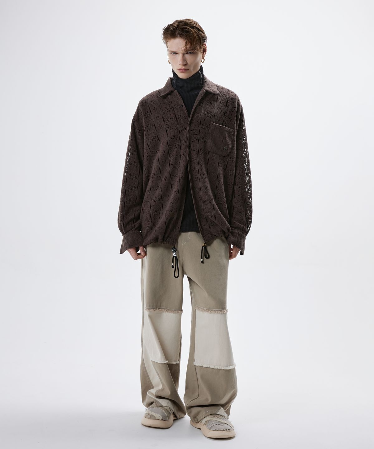 알에스에스씨(RSSC) FLUFF CROCHET KNIT SHIRT - BROWN
