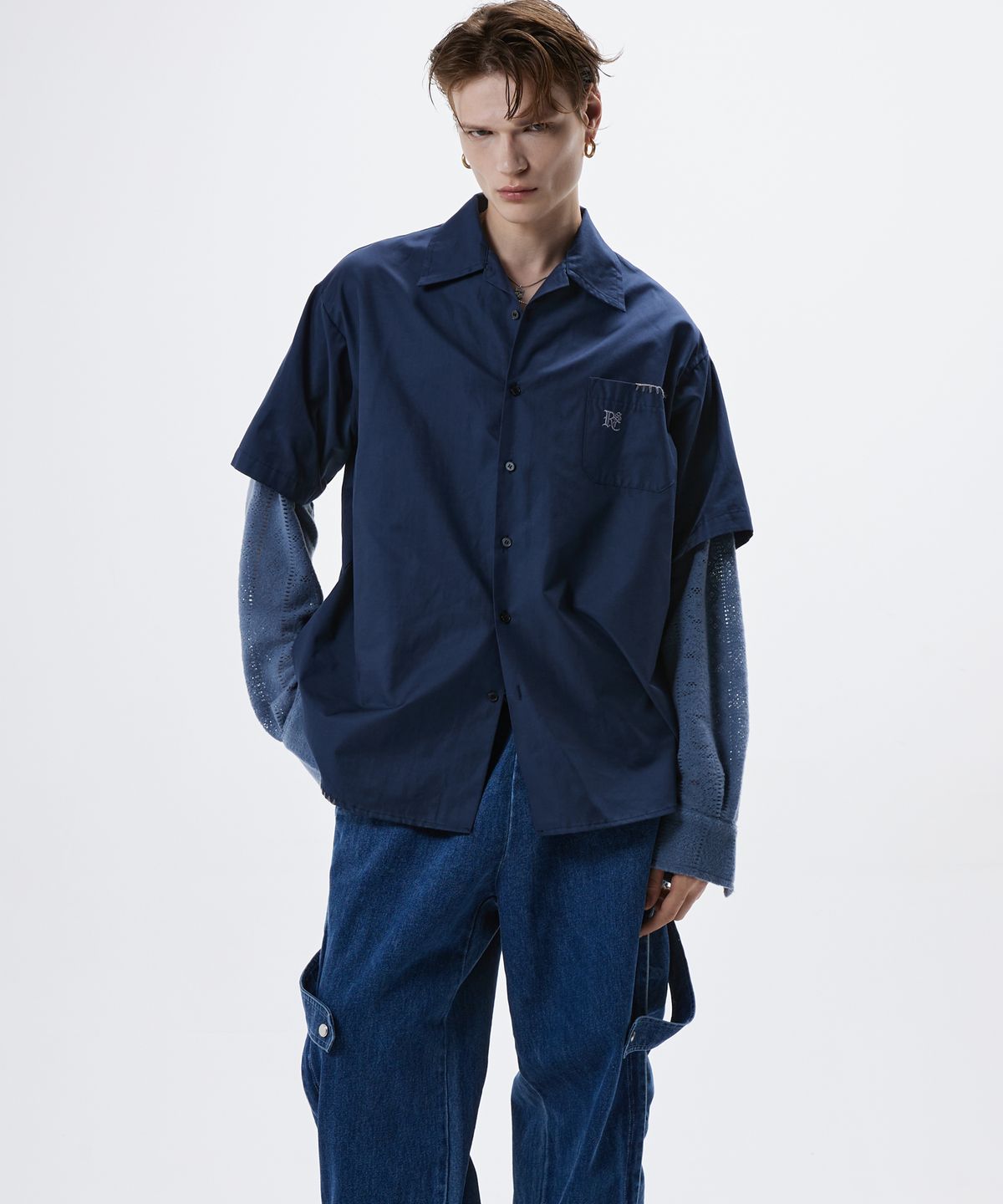 알에스에스씨(RSSC) KNIT SLEEVE LAYERED SHIRT - NAVY