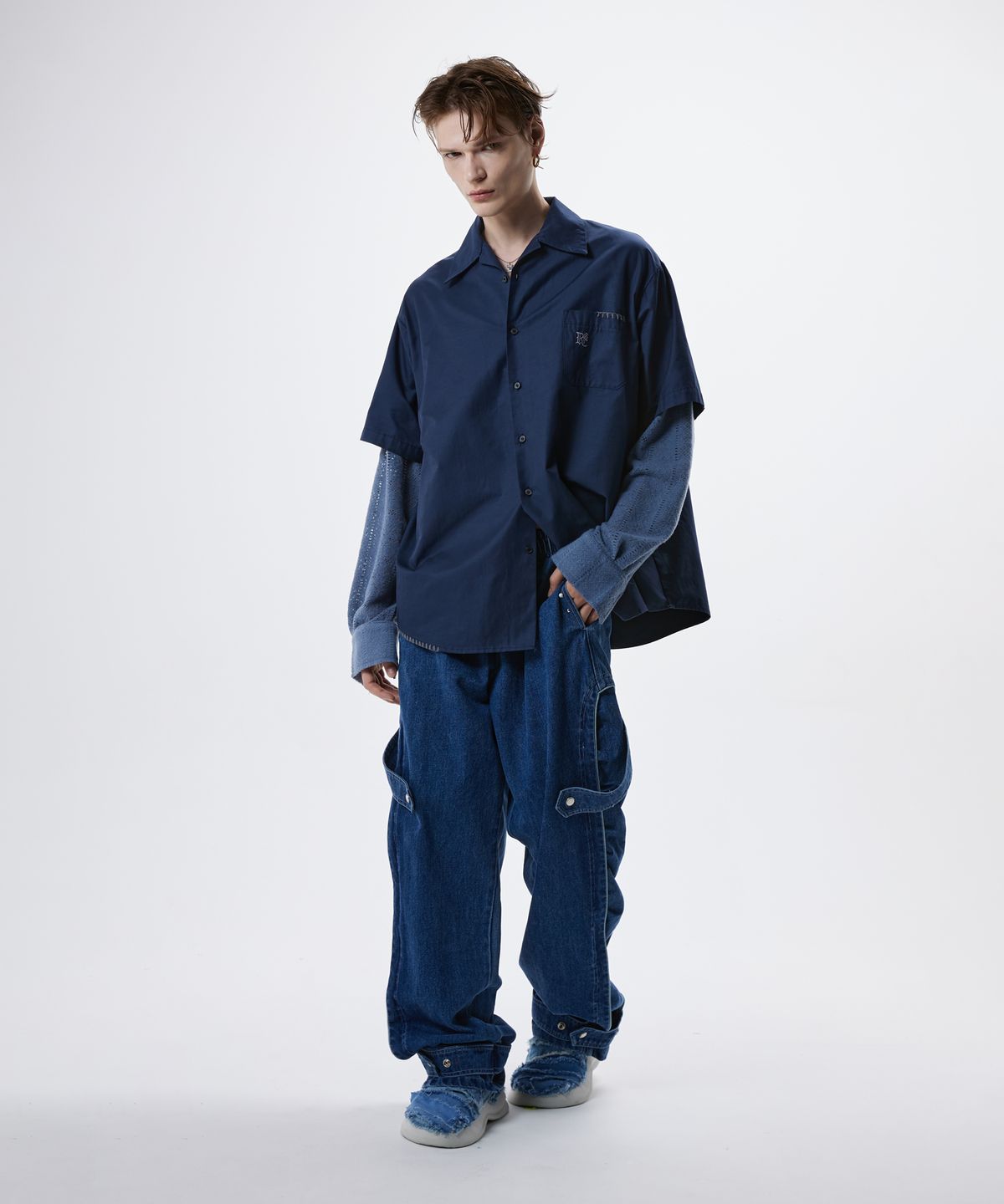 알에스에스씨(RSSC) KNIT SLEEVE LAYERED SHIRT - NAVY