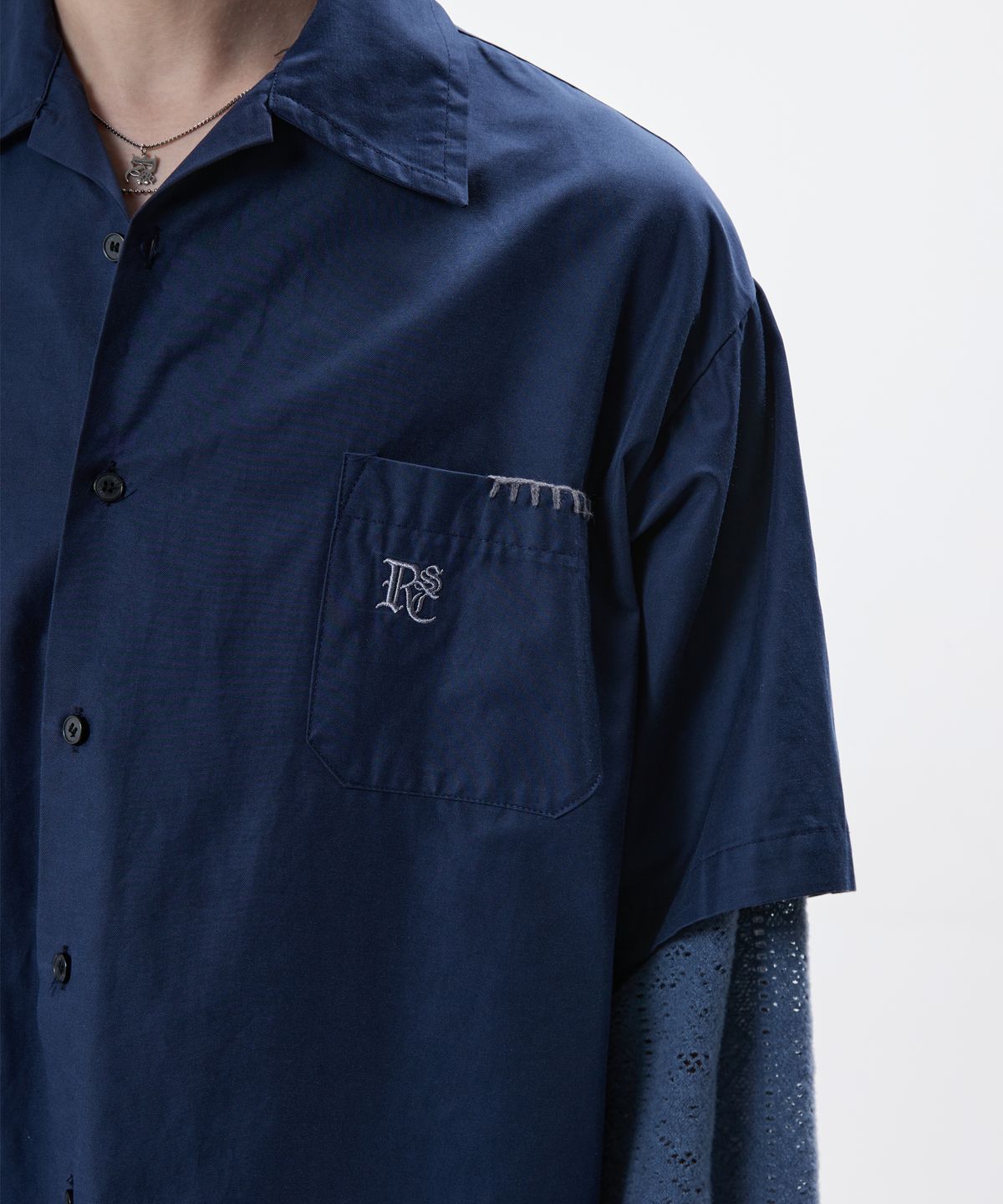 알에스에스씨(RSSC) KNIT SLEEVE LAYERED SHIRT - NAVY