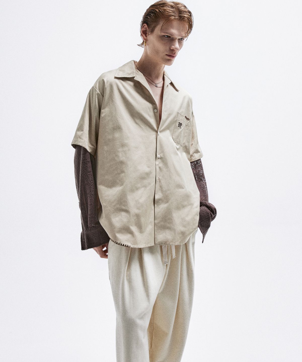 알에스에스씨(RSSC) KNIT SLEEVE LAYERED SHIRT - BEIGE
