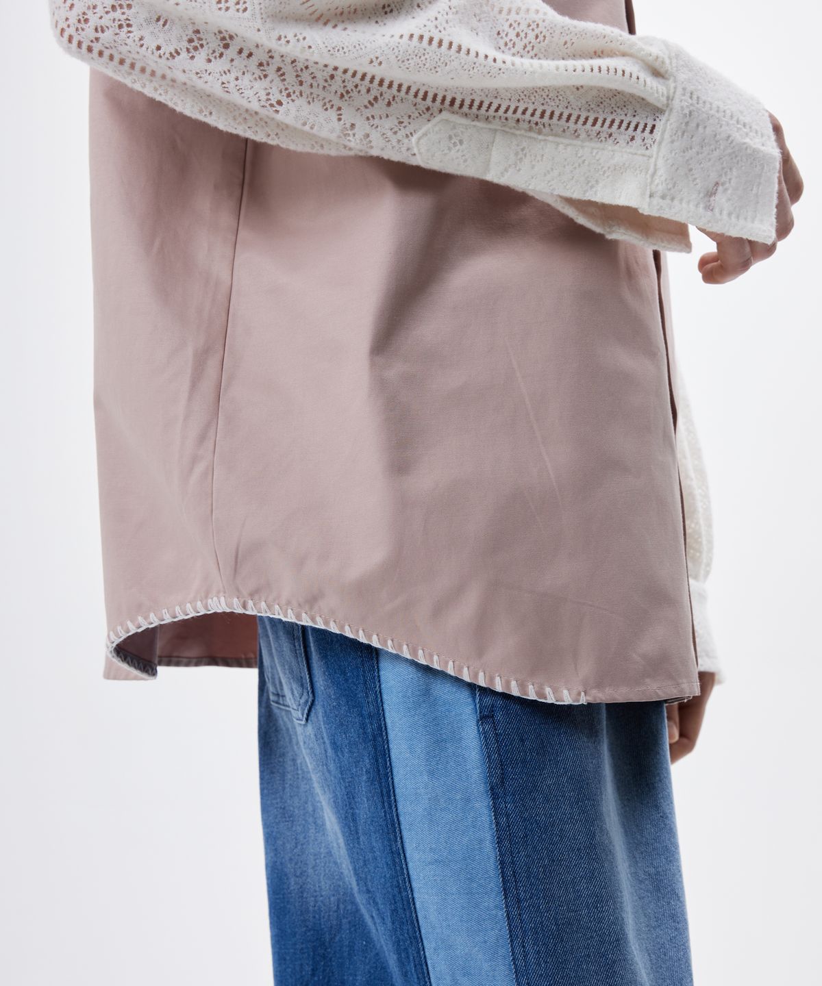 알에스에스씨(RSSC) KNIT SLEEVE LAYERED SHIRT - PINK