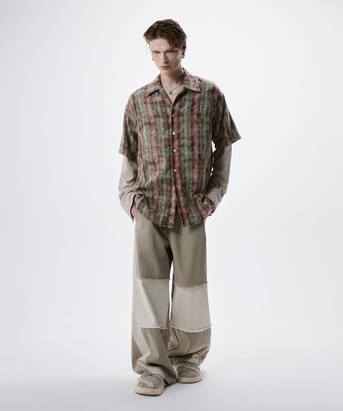 알에스에스씨(RSSC) DYED CHECK LAYERED SHIRT - KHAKI