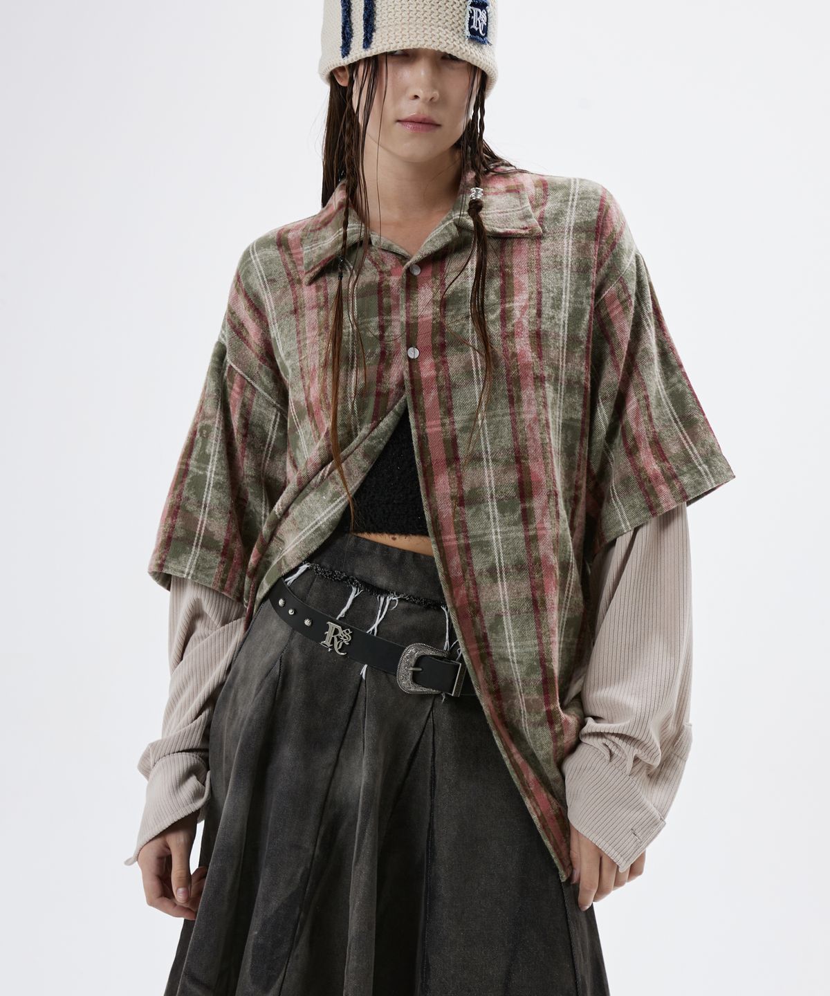 알에스에스씨(RSSC) DYED CHECK LAYERED SHIRT - KHAKI