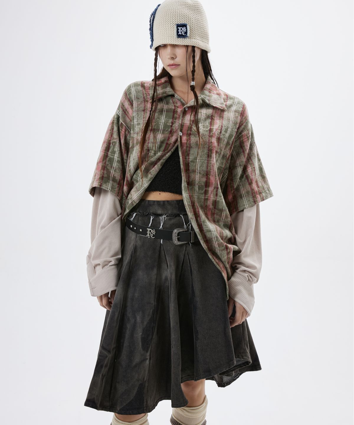 알에스에스씨(RSSC) DYED CHECK LAYERED SHIRT - KHAKI