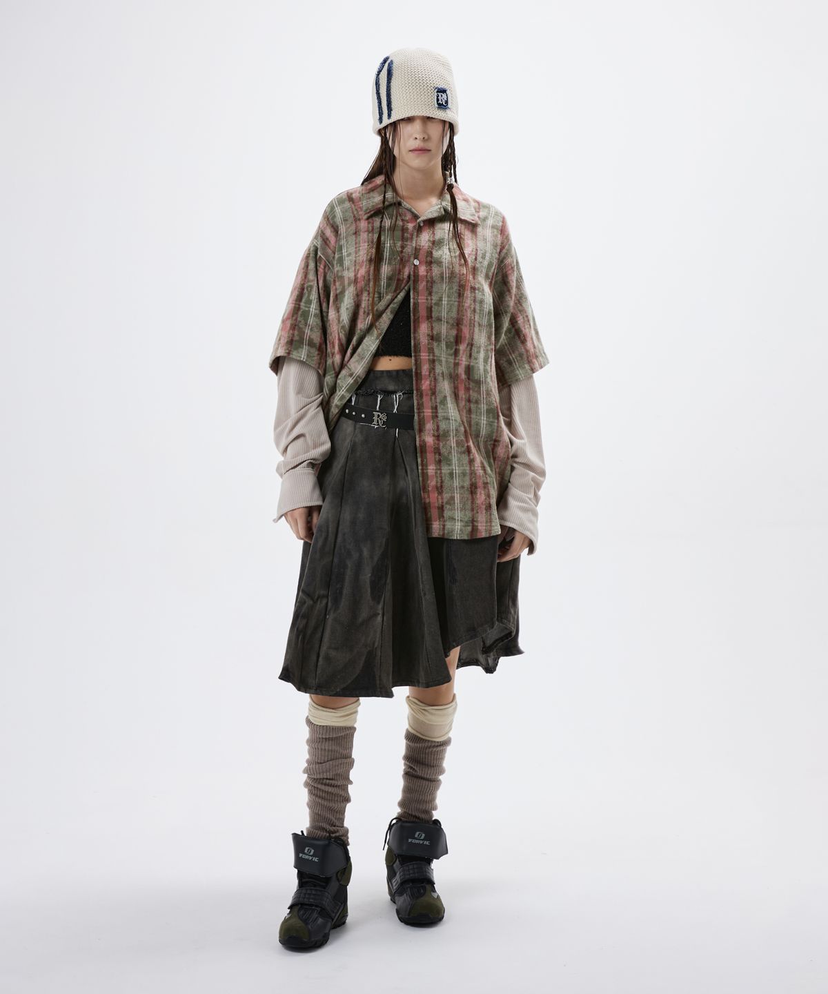 알에스에스씨(RSSC) DYED CHECK LAYERED SHIRT - KHAKI