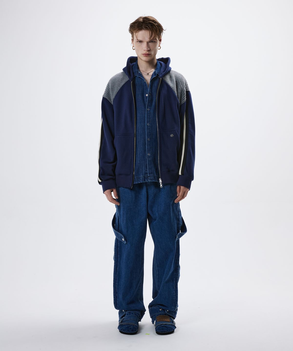 알에스에스씨(RSSC) KNIT MIXED HOOD ZIPUP - NAVY