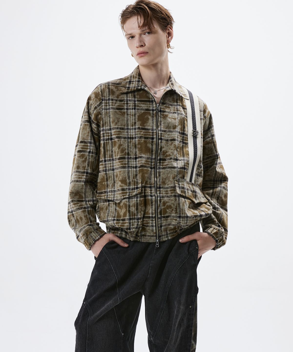 알에스에스씨(RSSC) DYED CHECK ZIPUP JACKET - KHAKI