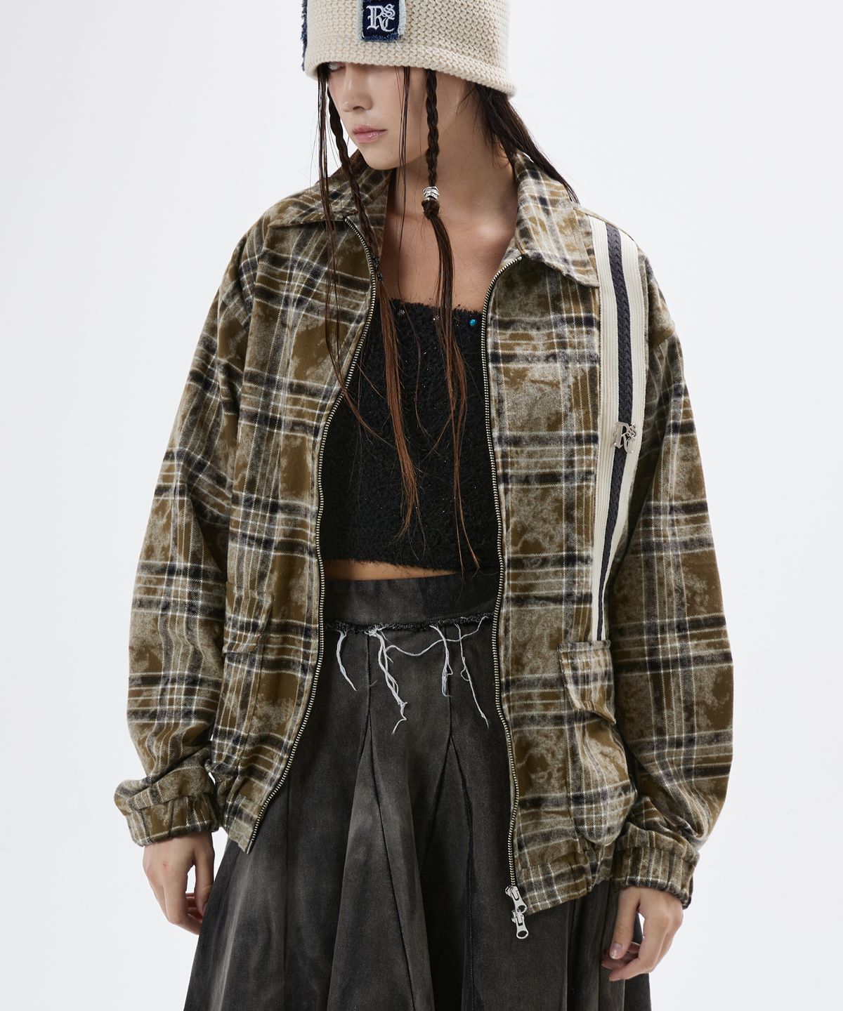 알에스에스씨(RSSC) DYED CHECK ZIPUP JACKET - KHAKI