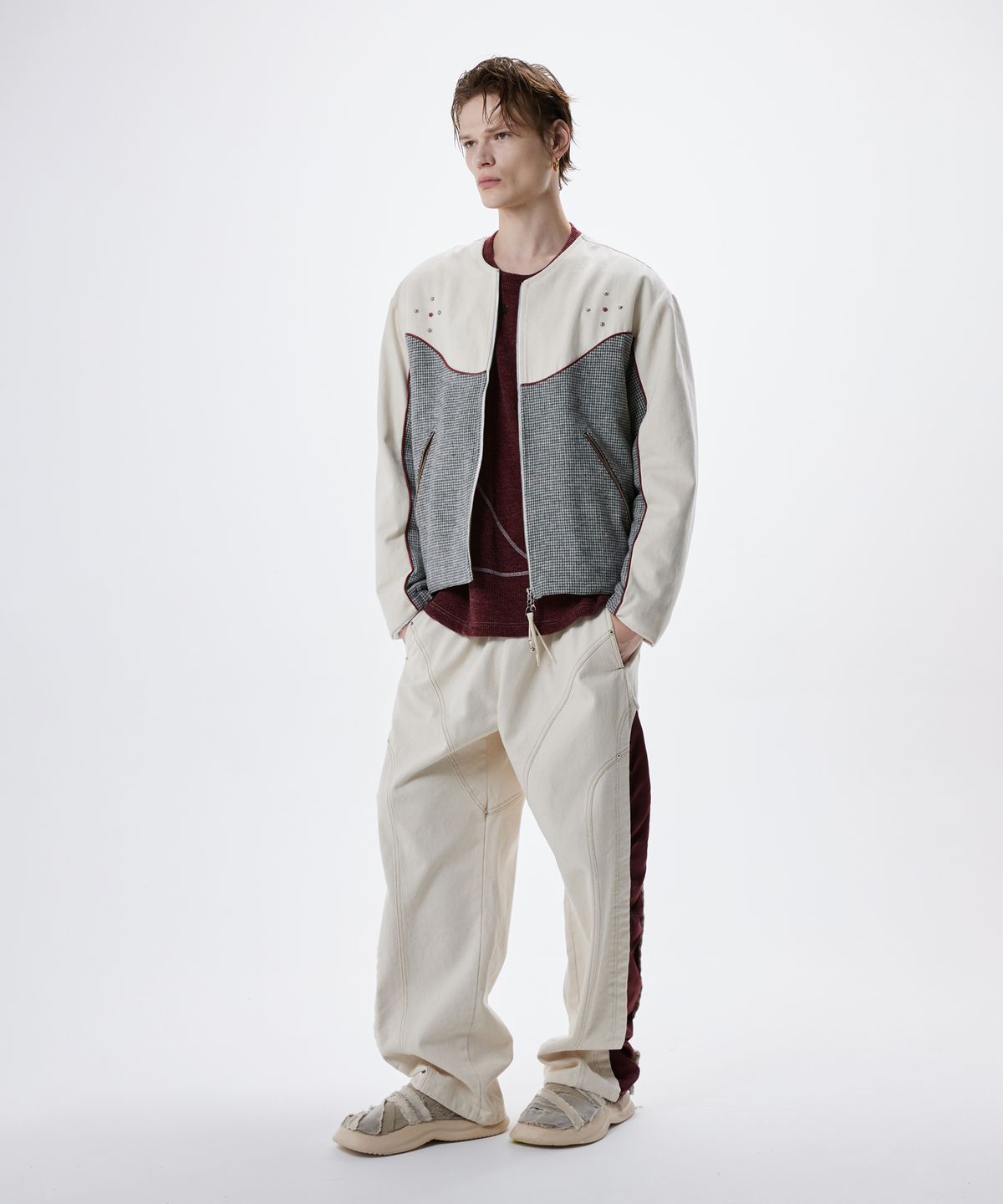 알에스에스씨(RSSC) DENIM & CHECK ROUND NECK JACKET - IVORY
