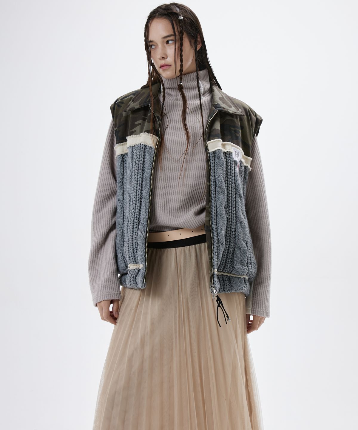 알에스에스씨(RSSC) DENIM & KNIT PADDING VEST - CAMO/GRAY