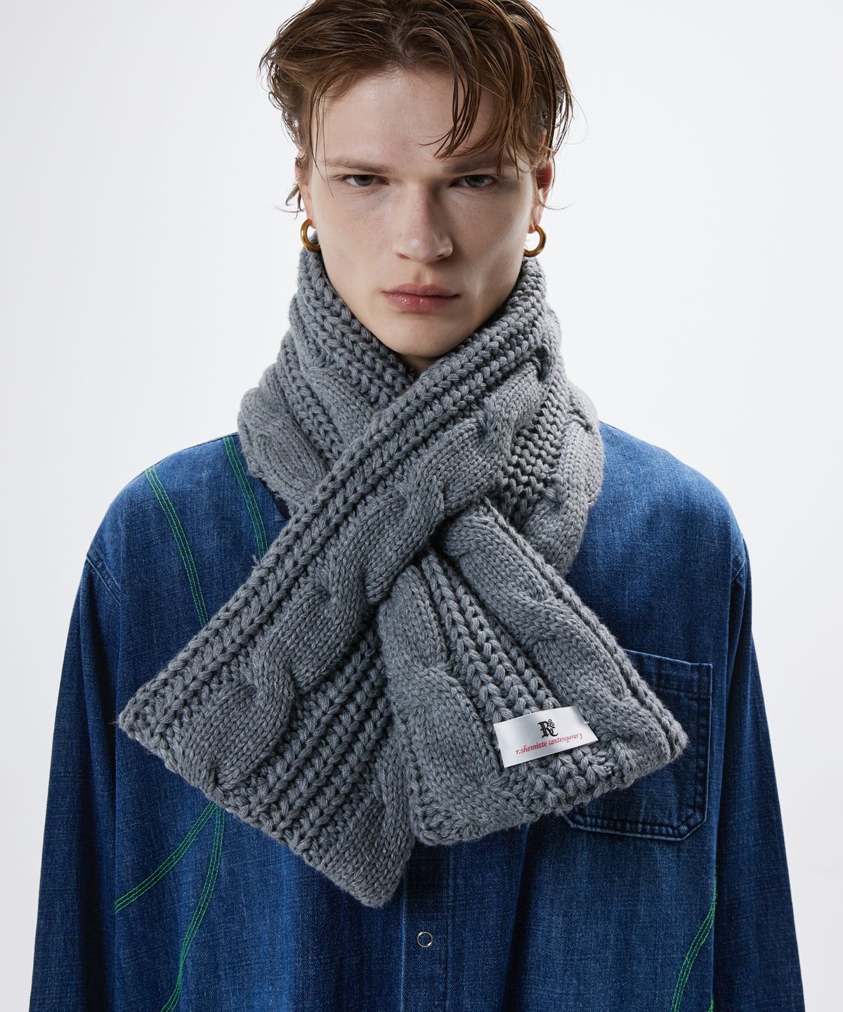 알에스에스씨(RSSC) DENIM & KNIT REVERSIBLE MUFFLER - GRAY/DENIM