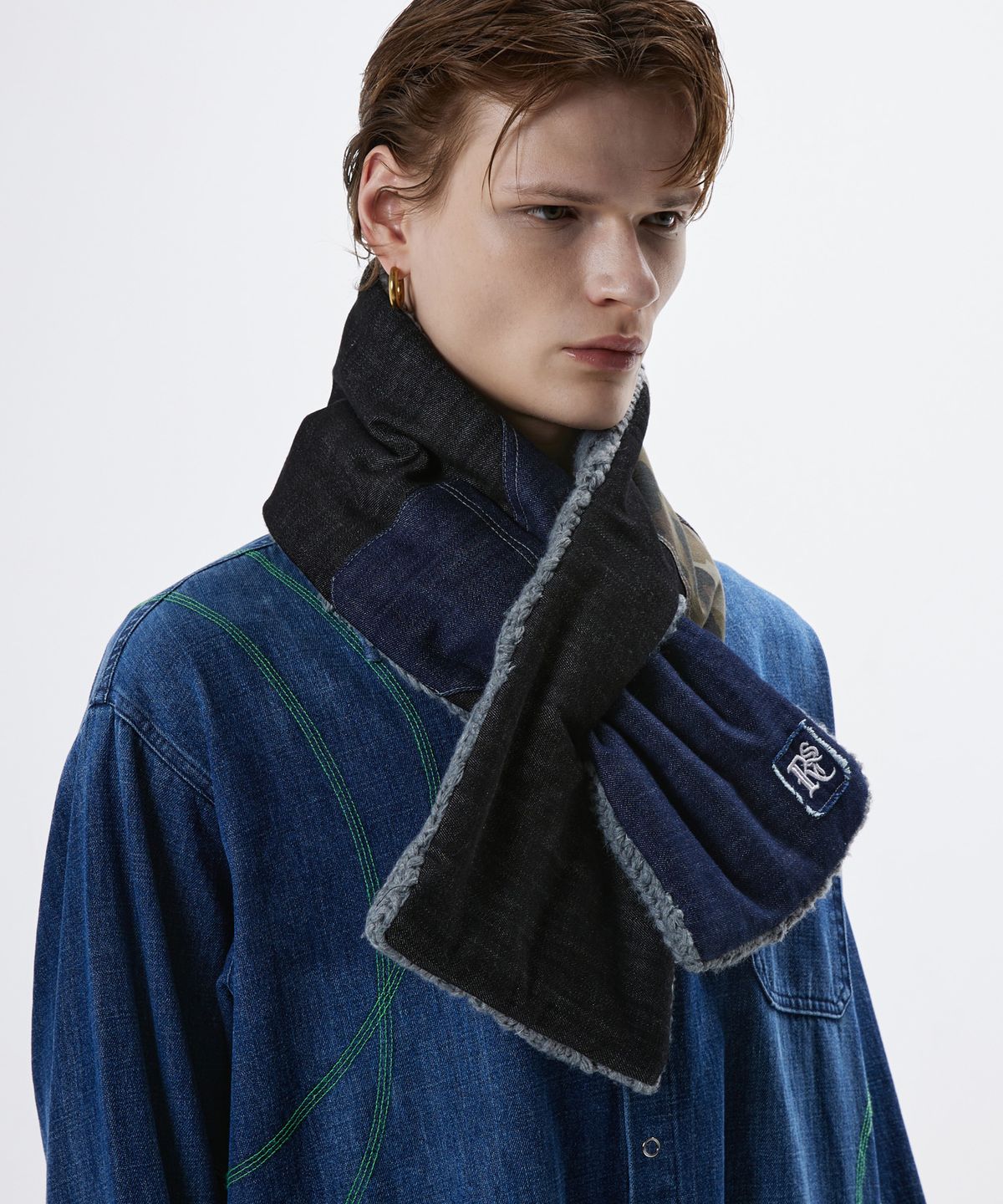 알에스에스씨(RSSC) DENIM & KNIT REVERSIBLE MUFFLER - GRAY/DENIM