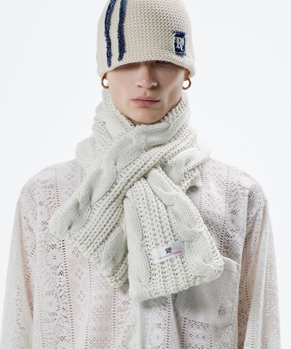 알에스에스씨(RSSC) DENIM & KNIT REVERSIBLE MUFFLER - IVORY/LIGHT DENIM