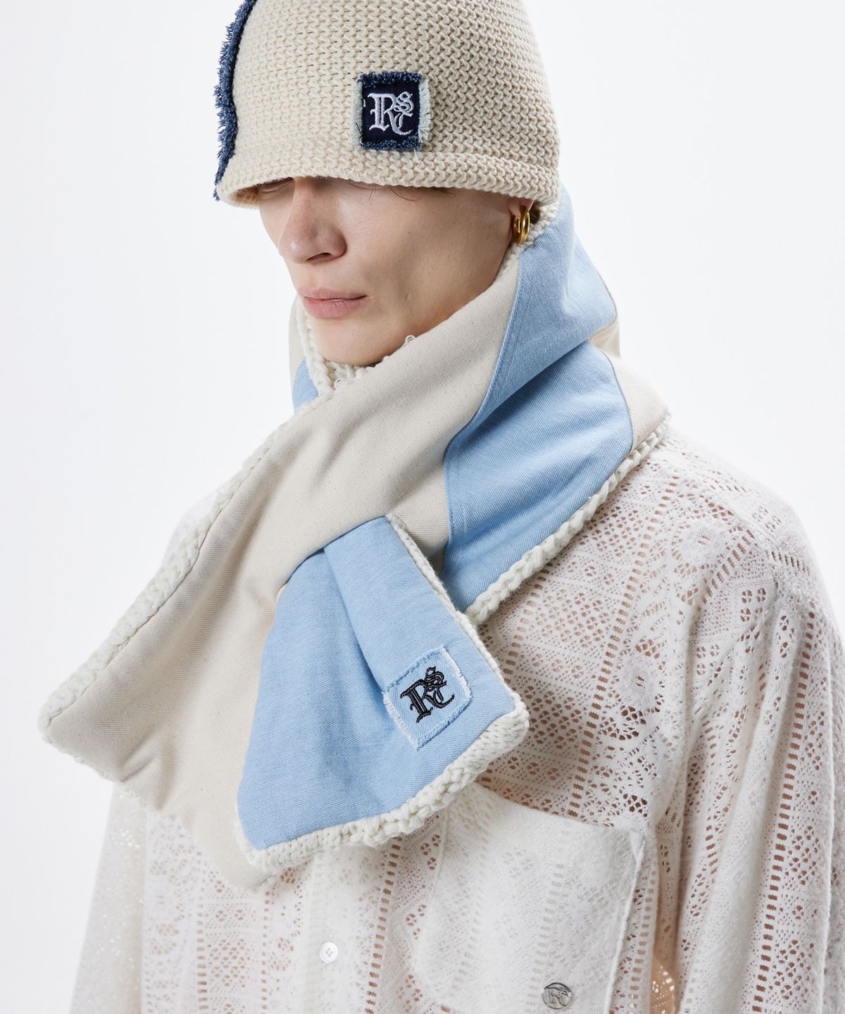 알에스에스씨(RSSC) DENIM & KNIT REVERSIBLE MUFFLER - IVORY/LIGHT DENIM