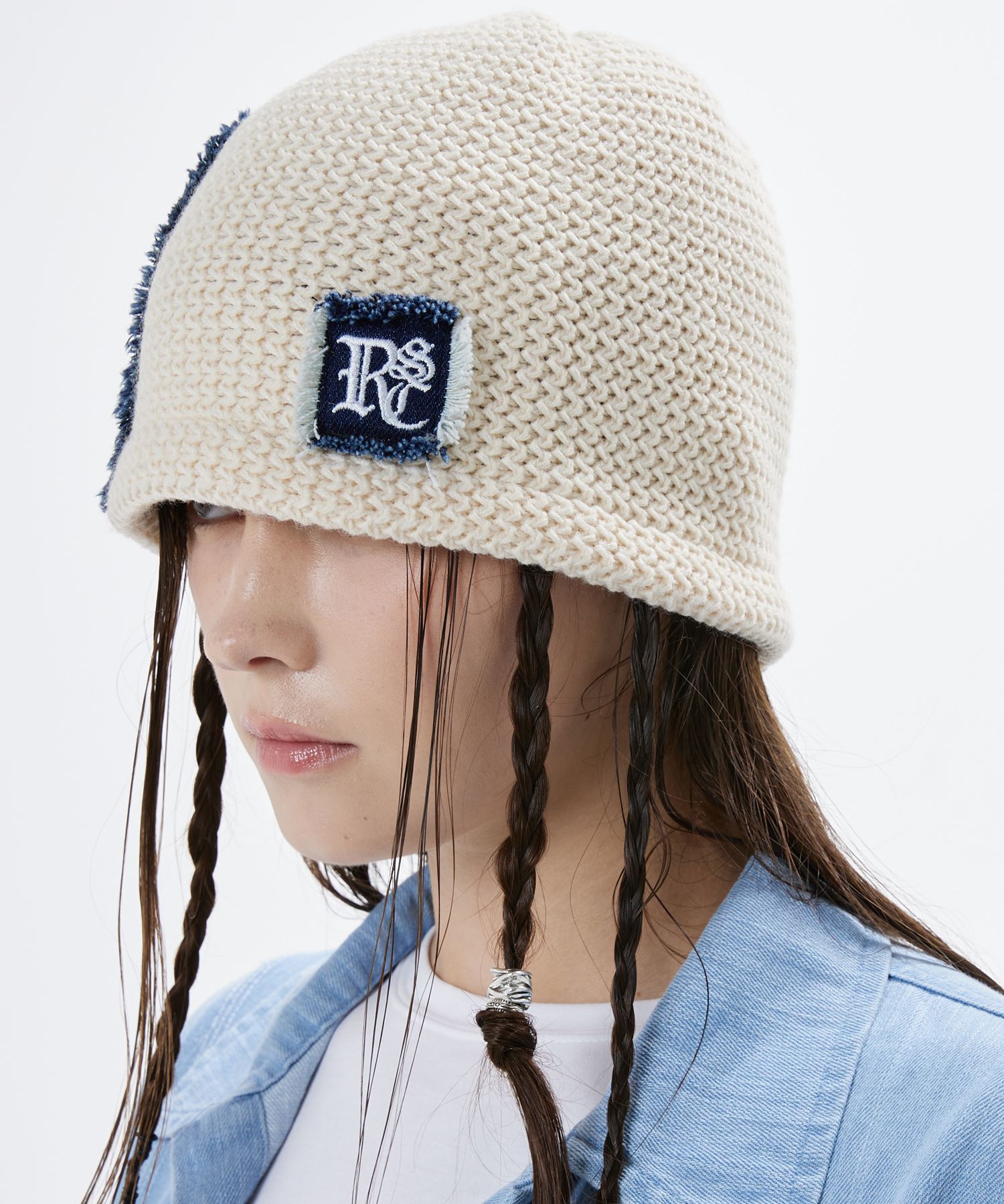MUSINSA | RSSC DENIM PATCHED KNIT BEANIE - IVORY