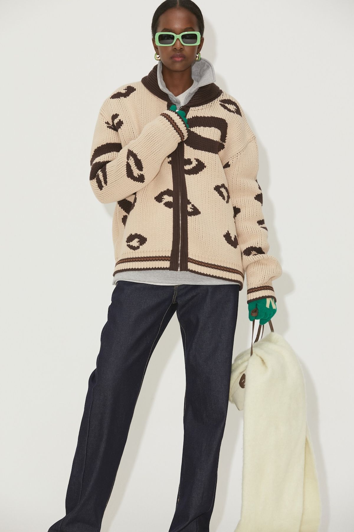 노앙(NOHANT) LEOPARD COWICHAN CARDIGAN BEIGE
