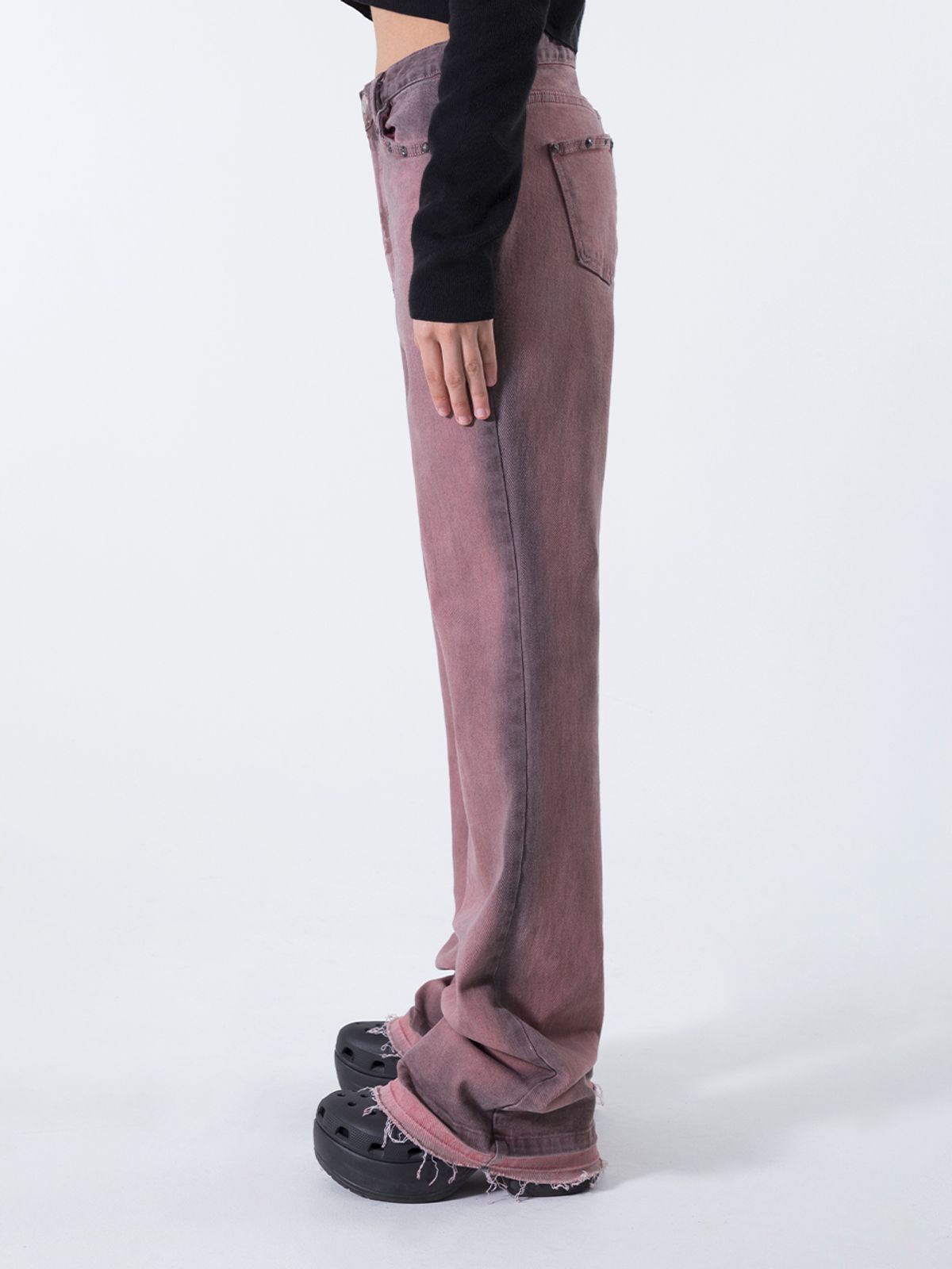 와이이이엘(YEEL) RIVET LOGO BOOTS CUT PANTS PINK