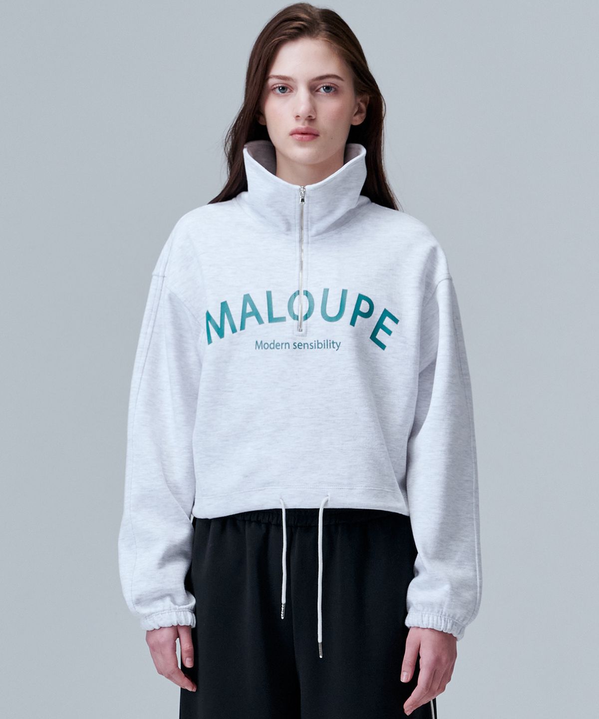 마롭(MALOUPE) 5302 아노락 크롭 스웻셔츠 (라이트 그레이)