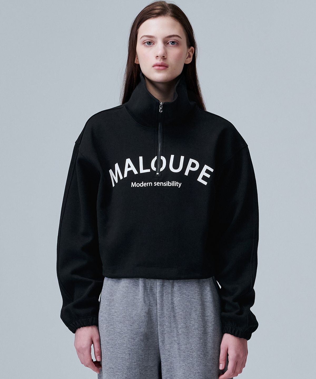 마롭(MALOUPE) 5302 아노락 크롭 스웻셔츠 (블랙)