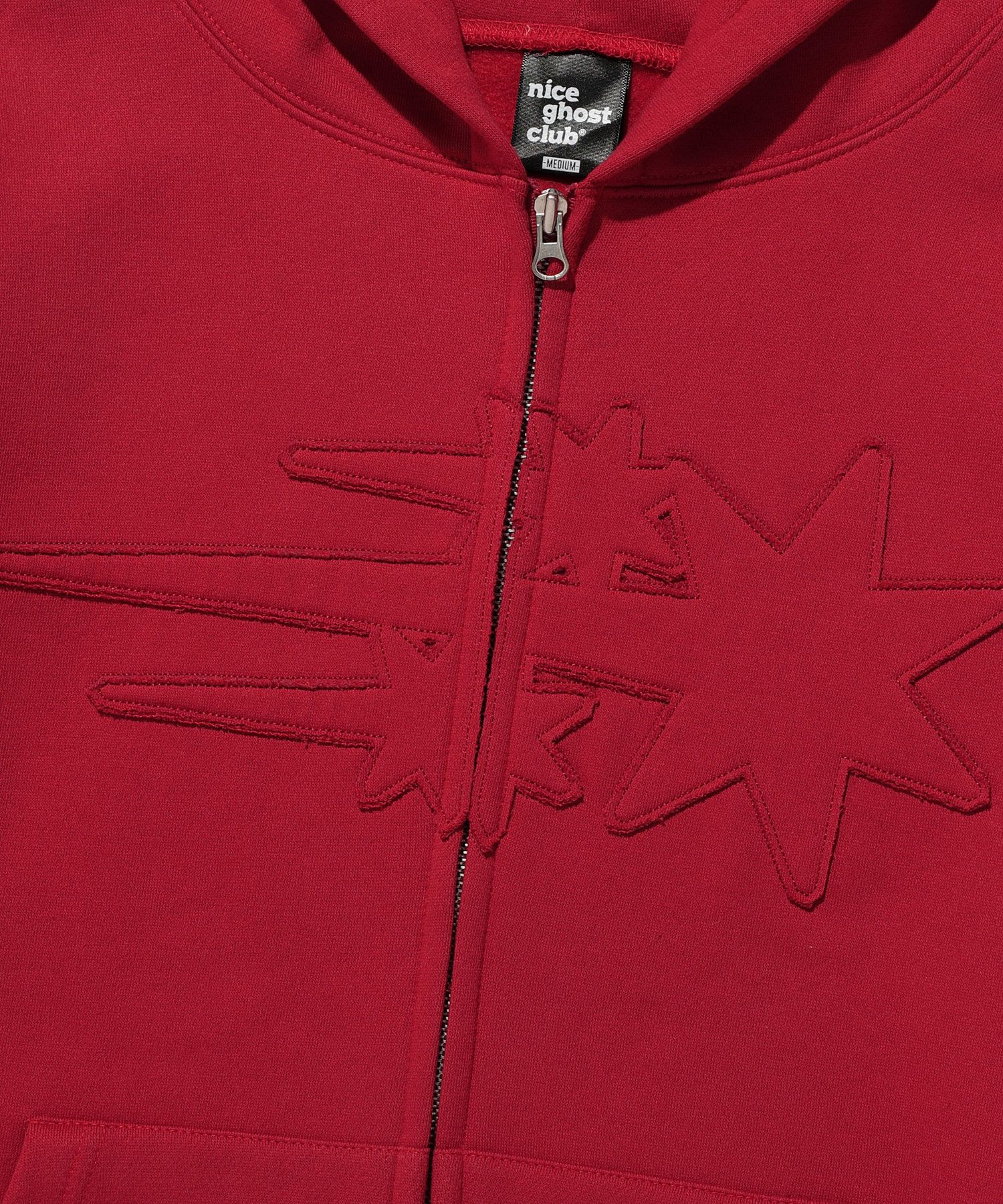 MUSINSA | NICE GHOST CLUB 3STAR LOGO ZIP HOODIE_RED(NG2DFUM483A)