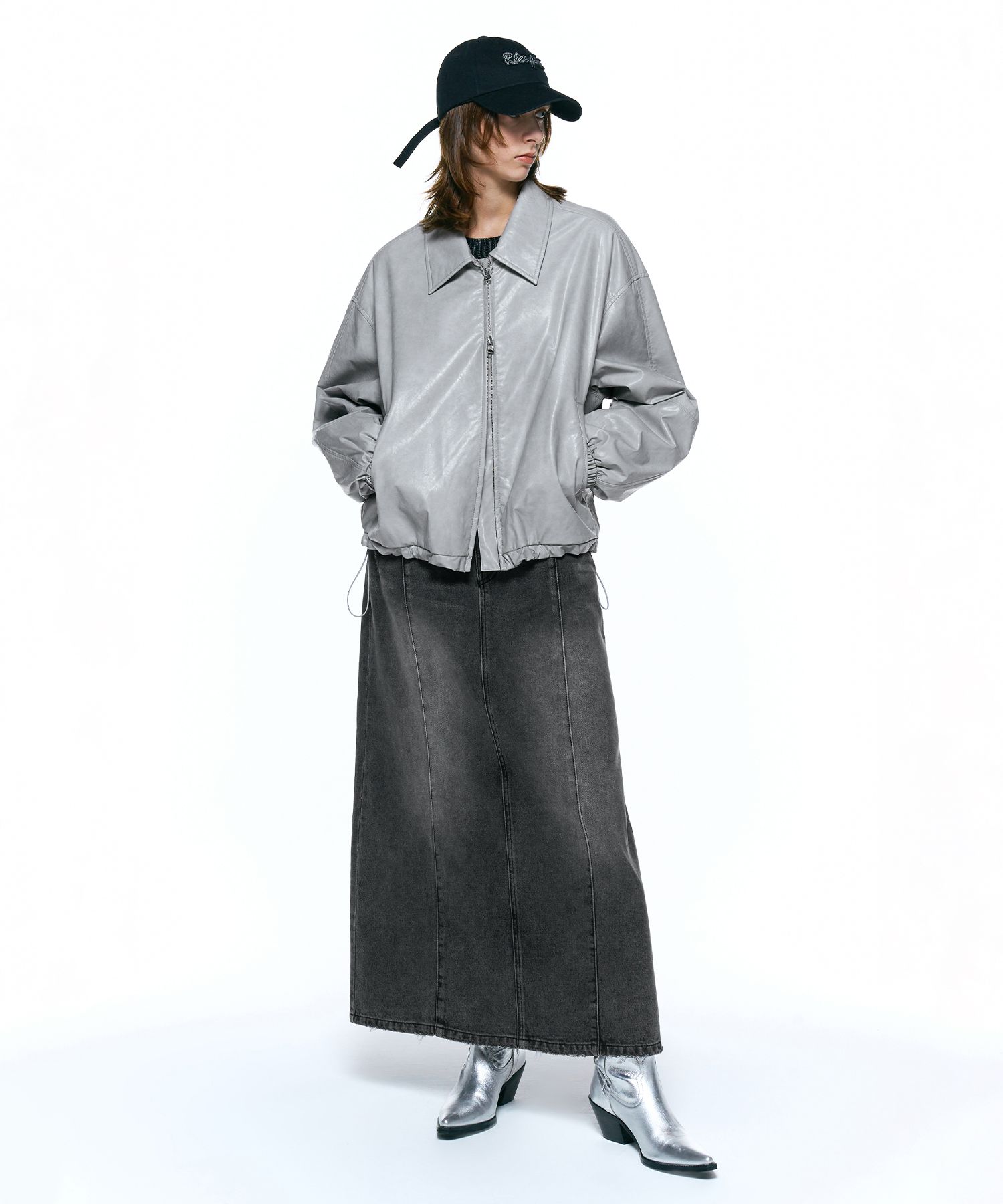 MUSINSA | INSILENCE WOMEN WASHED DENIM MAXI SKIRT DARK GRAY